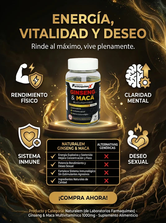 Multivitaminico de Ginseng y Maca: Energía Explosiva, Concentración y Vitalidad Diaria 60 cápsulas